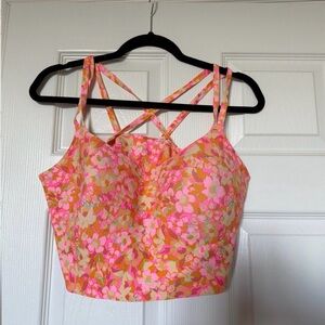 Floral Pink and Orange Sports Bra Aerie Offline